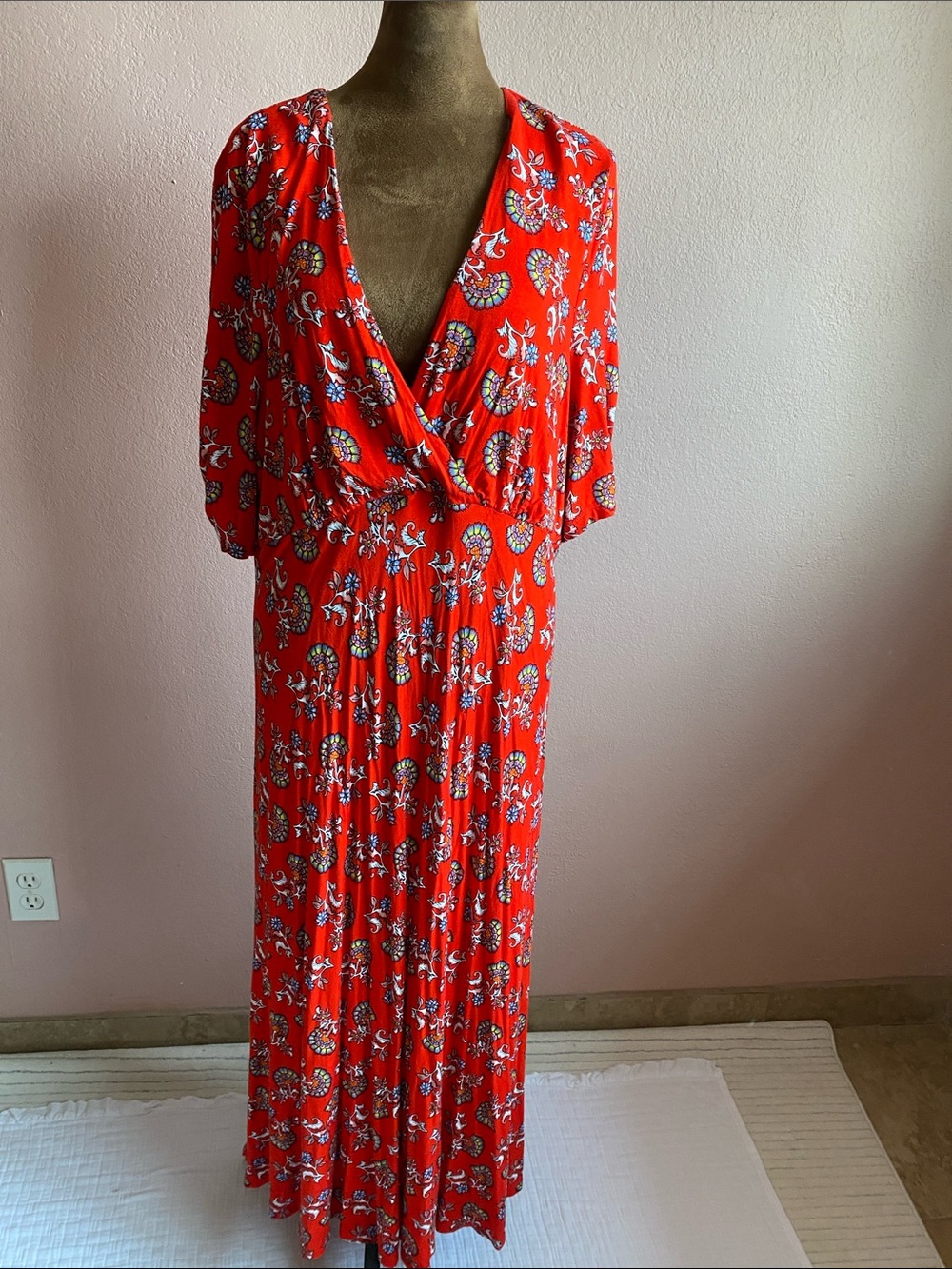 BODEN Red Floral Wrap-Style Maxi Dress